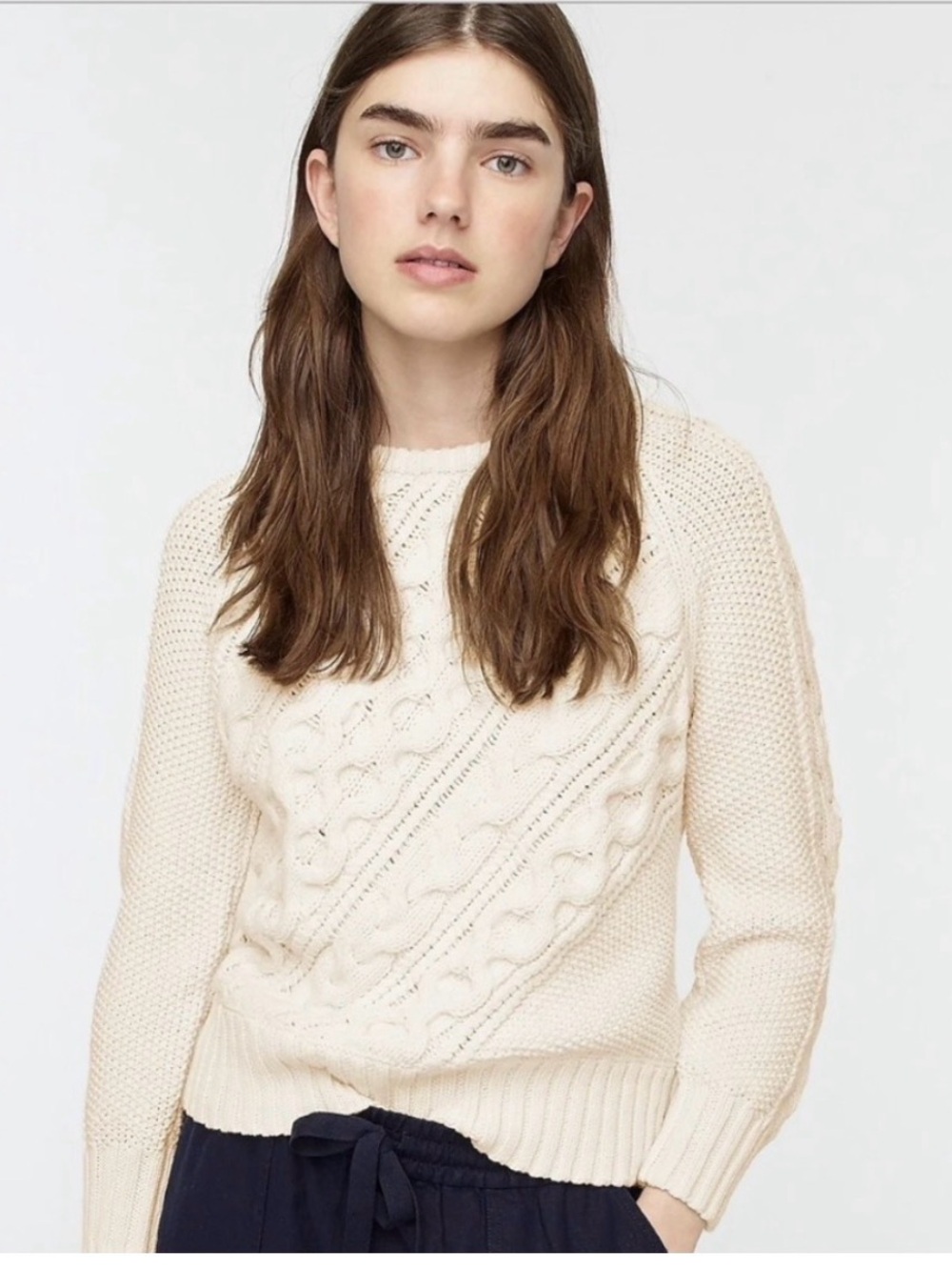 J. Crew Diagonal Cable Knit Fisherman Sweater in Cream - Size S